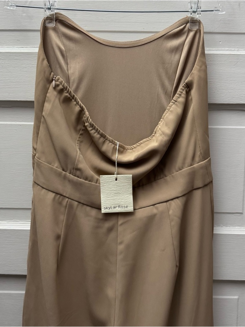 Skylar Rose Beige Strapless Cargo Jumpsuit Wide Leg Utility M - Picture 7 of 14
